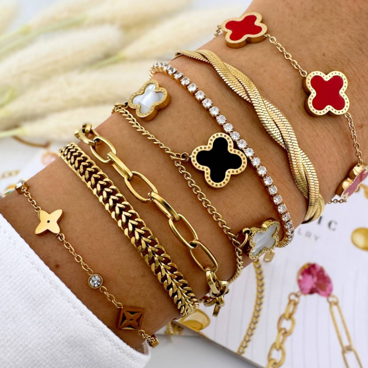 18K gold plated Stainless steel "Four-leaf clover" bracelet